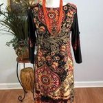 Tiana B . Shift Dress Womens Medium Black Paisley Slit Sleeve Boat Neck Pullover Photo 0