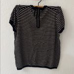 Premise  Black Tan Cream T Shirt Sweater Zip Back Lightweight Size Large Photo 5