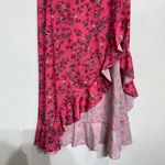 SheIn  Hot Pink Holiday Ditsy Floral Print Ruffle Trim Asymmetrical Skirt Sz 4 Photo 3