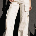 Cali 1850 ‎ White Modern Tech Look Wide Leg Baggy Cargo Pants Photo 0
