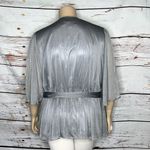 Badgley Mischka American Glamour NWT 1X Gray Embellished Blouse Top w Tie Belt Photo 2