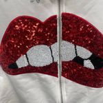 Rhinestone Pearl Full Zip Hoodie Red Glitter Lips Y2K Bling Streetwear Large White Photo 1