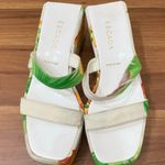 ESCADA White Floral Tropical Beach Wedge Sandals Size 35 1/2 (6 Photo 2