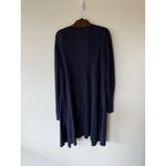 Eileen Fisher Large Tencel/Silk Navy Blue Brown Trim Long Open Cardigan Sweater Photo 1