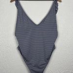 Aerie Blue/ Grey Metallic Stripe Low Back Ruffle One-Piece Swimsuit Size XL Photo 2
