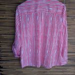 Notations LP Paint Brush Striped Pocketed Semi-Sheer Top Petite Coral Red White Photo 1