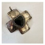 Lotus Silver tone and black heart cross pendant necklace Photo 2