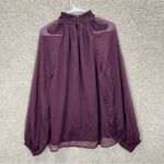 Joie Imperfect  long sleeved smocked top sheer overlay/sleeves deep wine large Photo 1