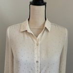 ZARA Cream Metallic Dot Print Button Up Collared Shirt size XS Blouse Soft Girl Gold Photo 10