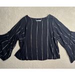 Libby Edelman : Black and Metallic Stripe Flare Sleeve Blouse Photo 4