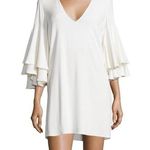 Alexis Harper Sz L Bell Flared 3/4 Length Sleeve Tunic Mini Dress Cream Color Photo 0