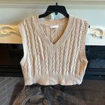 Romwe Crop Cable Knit Sweater Light Tan V Neck Womens Small Photo 0