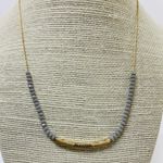 Bella Canvas Brushed Gold Blessed Bar & Gray Glass Bead Necklace  Photo 0