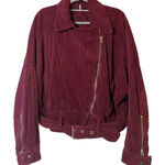Free People Women's Red Slouchy Dolman Corduroy Moto Jacket Size M Photo 0