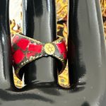 Tribal Nepalese Mosaic Ring – Coral & Lapis Inlay, Brass Setting Red Photo 10
