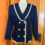 Vtg 80s Navy Blue classic double breasted pinstripe jacket Size M Photo 5