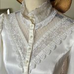 Gunne Sax Vtg 80’s Gunnies cream satin sheer lace Victorian button down feminine blouse M Photo 3