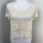 Ooh La La Ivory Open Crochet Fringe Blouse Top Small Photo 0