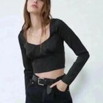 ZARA ⭐️ Brocade Black Long Sleeve Crop Top in size xs Photo 2