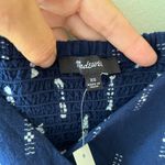 Madewell  Sz M Jacquard Navy Puff Short Sleeve Cropped Top Blouse V Neck Pullover Photo 5