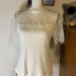 SheIn White Mock Neck Lace Top Photo 0
