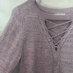 New York & Co. women's purple metallic shimmery soft knit lace up sweater M Photo 2