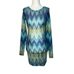 Missoni Long Sleeve Dress in Blue & Green 36 Womens Cover Up Tunic Top Photo 3