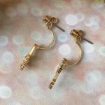 Gold Moon Stone Hearts And Key Studded Earrings Photo 2