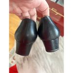 Salvatore Ferragamo Vintage Ferragamo Margaret Black Leather Embroidered Logo Low Pump Heel 10AAA Photo 5