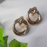 Gold Double Hoop Post Earrings New Photo 0