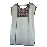 ASTR  Cream with Aztec Embroidery Cut-out Back Pocketed Linen/Cotton Dress XS Photo 1