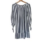 Surf Gypsy Blue White Stripe Off Shoulder Dress Sz M Nautical Boho Beach Resort Photo 2