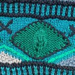 Vintage 90s Cardigan Sweater Round Neck Bright Blue Hand Knit Abstract Pattern Photo 7