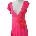 Free People  Tropical Hawaiian Hibiscus Hot Pink Floral Maxi Dress Size 8 Summer Photo 6