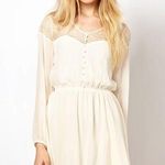 Candie's Candie’s Light Pink Long Sleeve Button Down Sheer Lace Peasant Mini Dress Small Photo 0