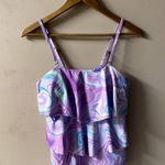 Purple/Blue Marble Tiered Ruffled Swim Suit Top Size M EUC Purple Size M Photo 2
