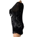 BKE Boutique Lace Top L BlackRuffle Short Sleeve Blouse Party Elegant Large Photo 2