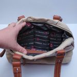 Stone Mountain Canvas Leather Shoulder Bag Tan Brown Structured Tote Photo 5