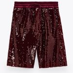 ZARA  Burgundy High Waist Sequin Shorts Medium Length Size XS NEW Photo 1