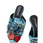Jeffrey Campbell Blue Crushed Velvet Ladybug Floral Mules Flats Size 8.5 Photo 3