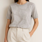 White + Warren Linen Blend Leaf Print Short Sleeve Sweater Size XS Photo 0