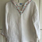 J. McLaughlin  100% linen V-neck embroidery top blouse white size 6 Photo 0