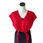 ZARA NWT Red Eyelet Crop Top Tie Front Boho Blouse Bloggers Fav Small Red Photo 2