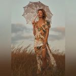 Anthropologie  V-Neck Ruffle Lace Floral Hi Low Tiered Slip Dress Size 6 NEW Photo 2