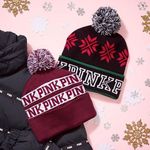 PINK - Victoria's Secret  Beanie Hat Tobaggan Pom Pom Chic Holiday Snowflake Beanie Photo 4