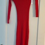 Find Me Now Ribbed Knit Ruffle Trim Retro Long Sleeve MIDI Length Sweater Small Red Photo 7
