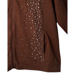 Quacker Factory Womens Top Size 1X Brown Rhinestones Zip Front Pockets Hood Photo 4