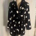 PINK - Victoria's Secret Victoria’s Secret PINK Plush Fleece Polka Dot Robe Black White XS/S Photo 0