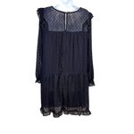 Midnight Doll Sheer Navy Blue Dotted Tier Ruffle Dress Long Sleeves Size L Romantic Whimsy Photo 2