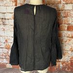 Velvet by Graham & Spencer Taj Blue Gray Striped Pom Pom Neck blouse shirt XS Photo 6